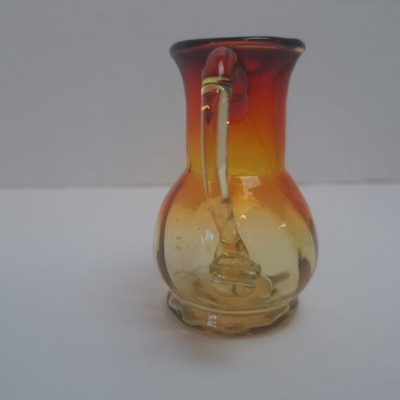 Rainbow Hand Blown Amberina Color Mini Glass Pitcher - Picture 7 of 16